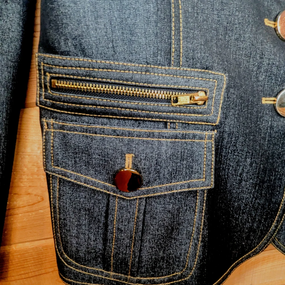 Cache' Contour Collectic Elegant Dark Blue/Gray Denim Women's Blazer - Picture 10 of 16